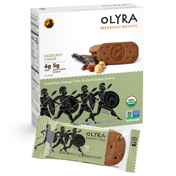 Olyra Hazelnut Carob Breakfast Biscuits, Healthy Snacks for Kids and Adults, Low Sugar, High Fiber, Vegan Organic Cookies, with 