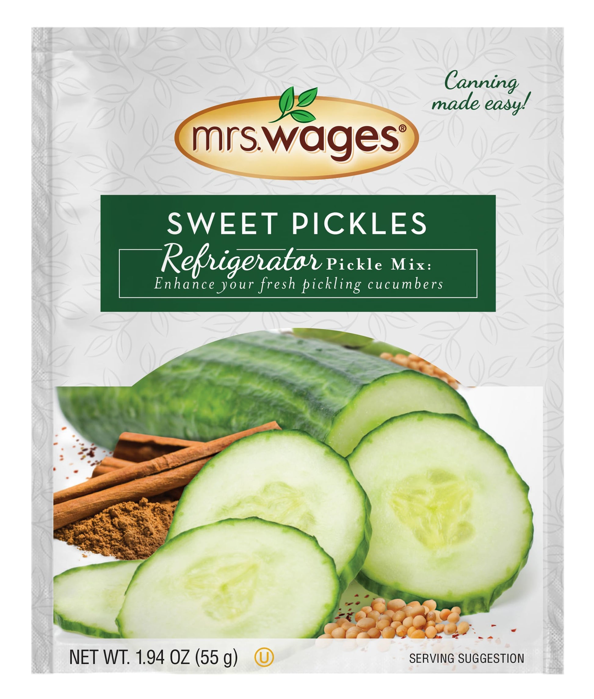 Mrs. Wages Sweet Pickles Refrigerator Mix, Easy Homemade Pickles, 1.9 oz Packet, Value Pack of 12