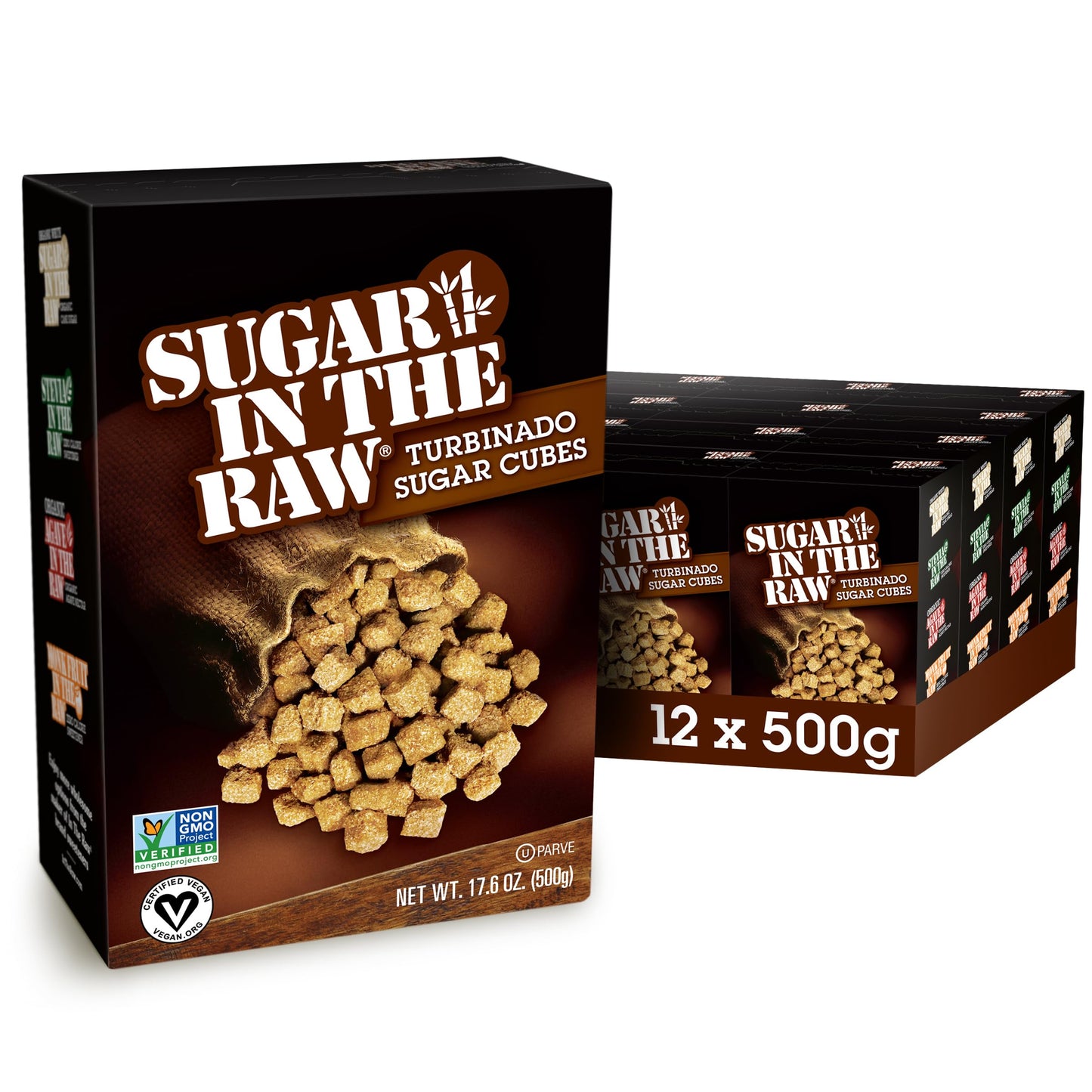 IN THE RAW Sugar Cubes, Granulated Turbinado Cane Sugar, Vegan, Gluten-Free, Non-GMO, 1.1 lb (Pack of 12)