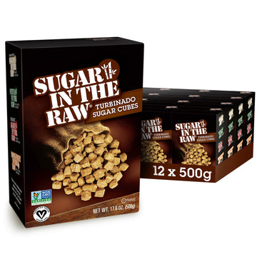 IN THE RAW Sugar Cubes, Granulated Turbinado Cane Sugar, Vegan, Gluten-Free, Non-GMO, 1.1 lb (Pack of 12)