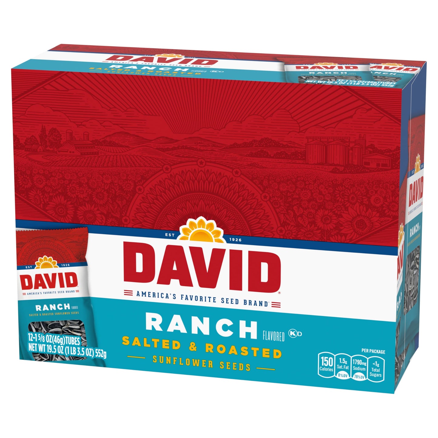 David Roasted And Salted Sunfower Seeds, Ranch Flavor, 1.625Oz. (Pack Of 12)