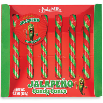 Archie McPhee's Jalapeo Candy Canes - 6 Count, 9 grams Each - Mexican Cuisine Inspired Holiday Candy, Perfect Christmas Stocking