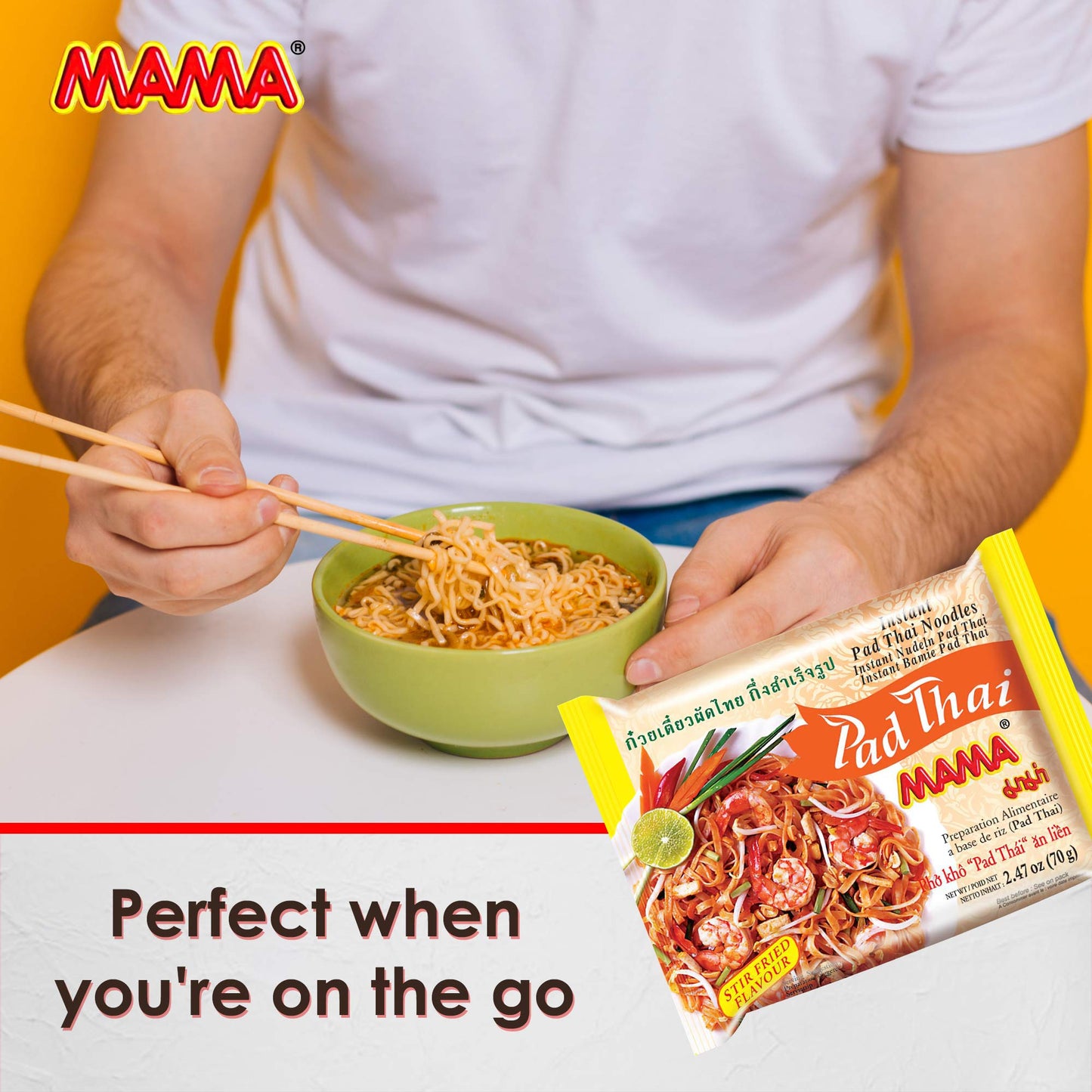 Mama Noodles Pad Thai Instant Spicy Noodles W/Delicious Thai Flavors, Hot & Spicy Noodles W/Pad Thai Soup Base, No Trans Fat W/F