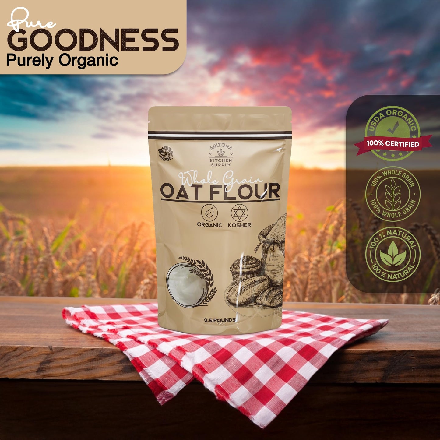 Organic Whole Grain Oat Flour - 2.5 Lb - Product Of The Usa - Premium, Nutrient-Rich Flour For Baking & Cooking Brough To You By