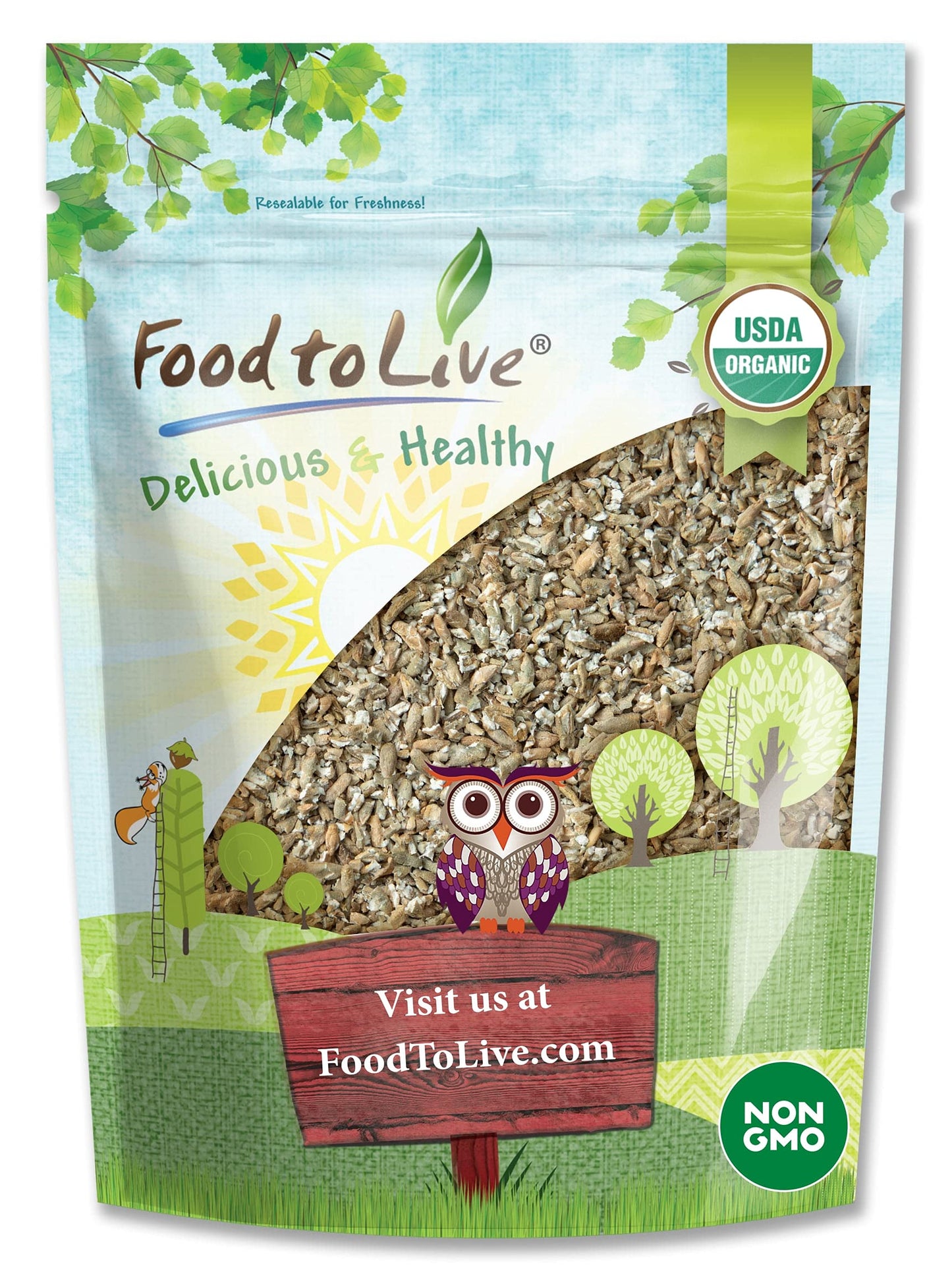 Food to Live Organic Cracked Rye Berries, 4 Pounds - Non-GMO. Crushed & Sifted Groats. Raw, Vegan, Kosher, Bulk. Broken Whole Gr