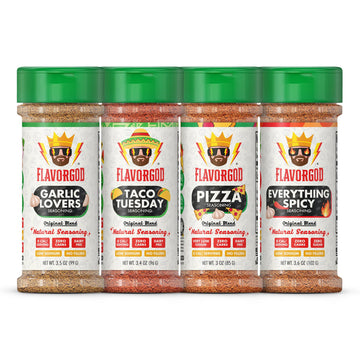 Savory & Spicy Combo Pack Of 4, Herbs, Spices And Seasoning Gift Set - Garlic Lovers, Everything Spicy, Taco Tuesday, Pizza - Enhanced All Natural & Healthy Spice Blend - Flavor God Seasonings