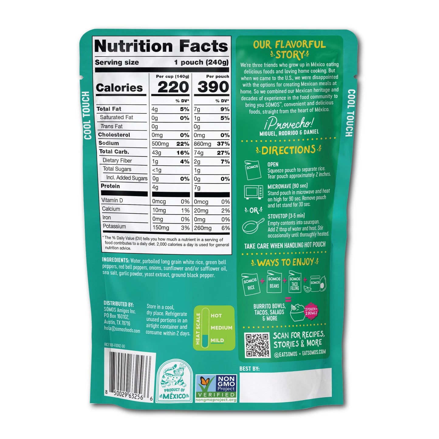 SOMOS Fajita White Rice - Gluten Free, Vegan, Non-GMO - 8.8 oz (Pack of 6)