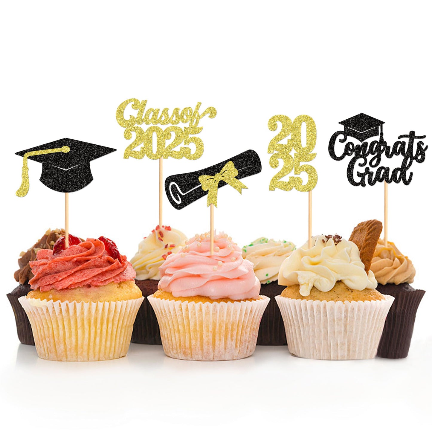 25 Pack 2025 Graduation Cupcake Toppers Class Of 2025 Congrats Grad Cupcake Picks For 2025 Graduation Theme Birthday Party Suppl