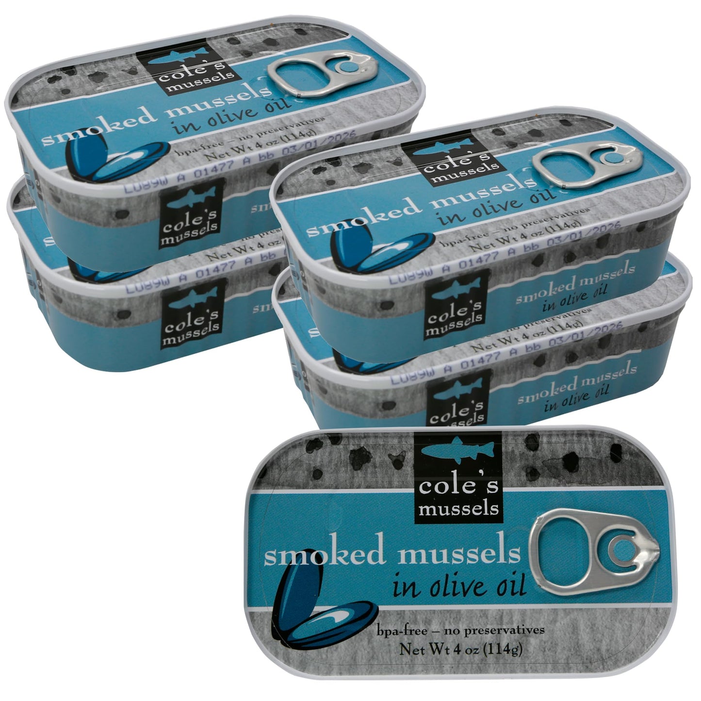 Coles Smoked Mussels in Extra Virgin Olive Oil, 4oz Hand-Packed, 14g Protein, Pack of 5
