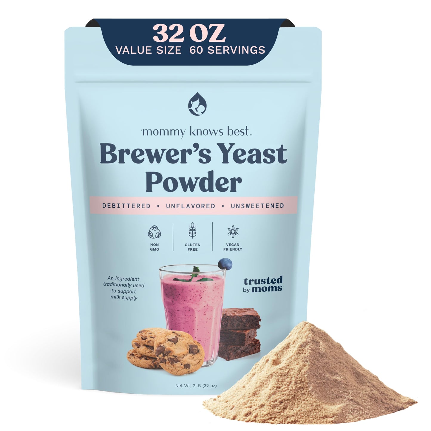 Mommy Knows Best Brewers Yeast Powder for Lactation - Unsweetened, Debittered, 2 lb