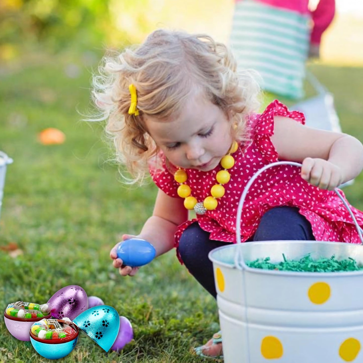 Easter Candy With Fillable Metallic Eggs, Bulk 24 Large Metallic Plastic Fillable Easter Eggs In Assorted Colors, With Mix Of In