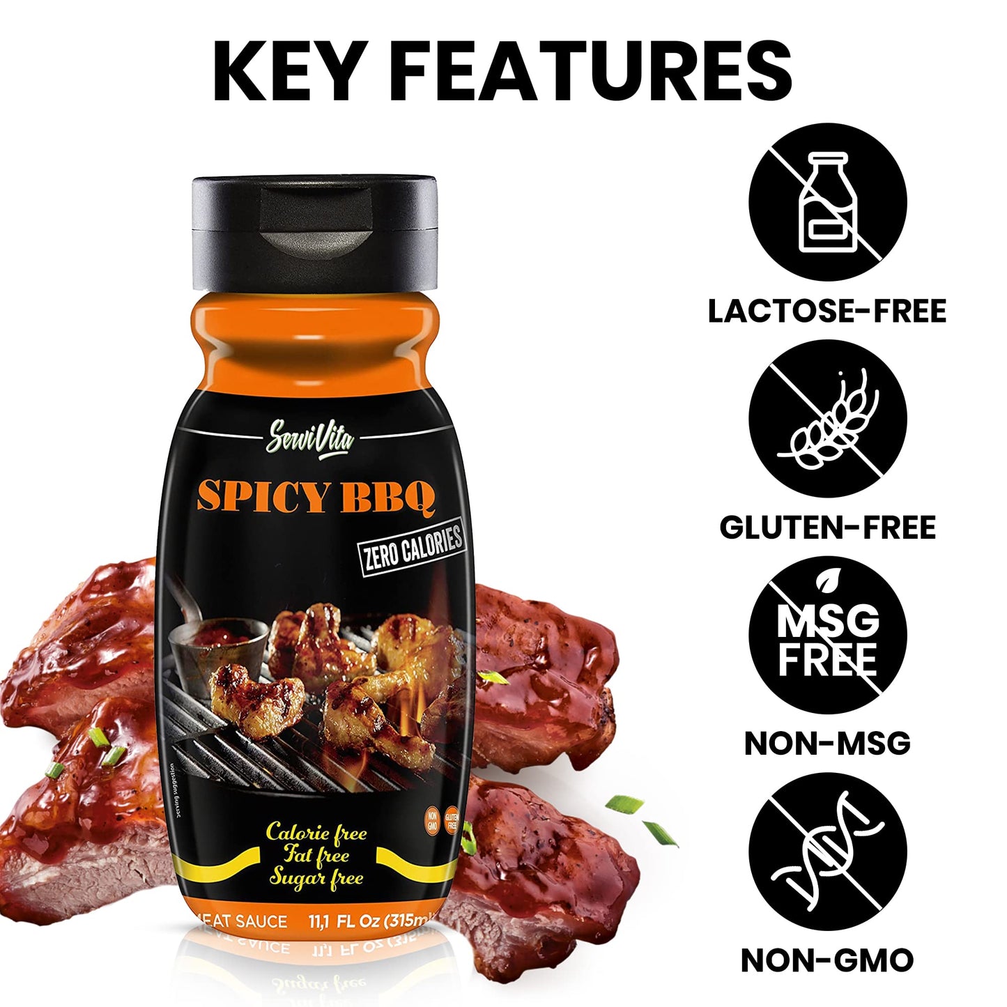 Sugar Free Spicy Bbq Sauce - No Sugar Spicy Bbq Sauce - Sugar Free Spicy Barbecue Sauce - Zero Calories And Fat Free, 11.1 Fl Oz