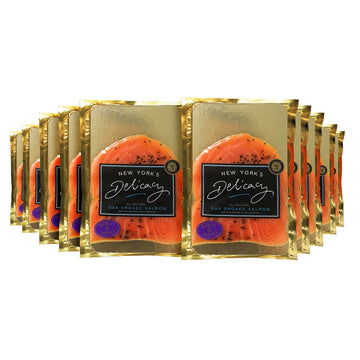 New Yorks Delicacy Smoked Salmon Nova - Pre-Sliced, Fully Trimmed, Gluten Free, 10 x 4 Oz. (2.5 Lb.), Kosher, High in