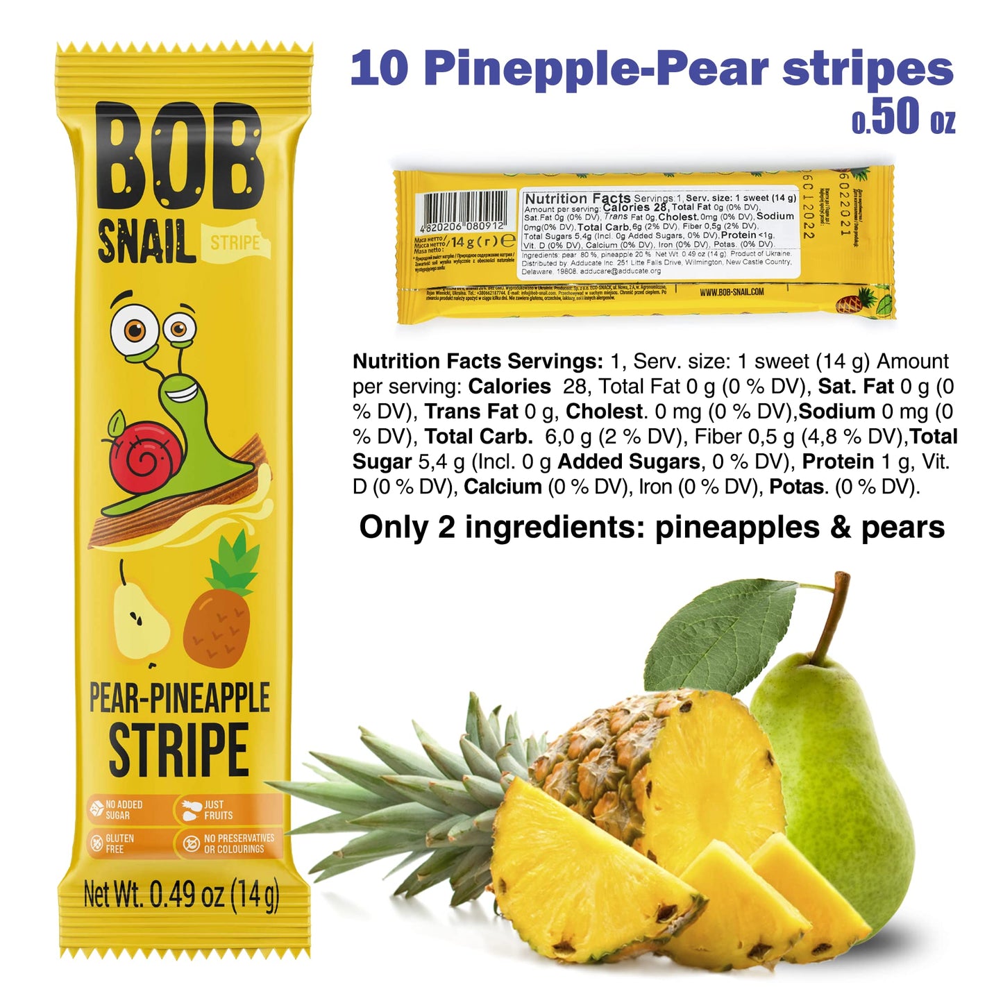 BOB SNAIL Healthy Fruit Snacks for Kids and Adults - 30 Fruit Leather Snacks with Apple, Banana, Strawberry - Vegan Low-Carb Var