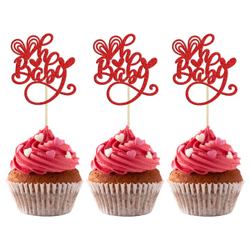 Gyufise 24Pcs Valentine'S Day Oh Baby Cupcake Toppers Glitter Sweet Love Baby Cupcake Food Picks Valentine'S Day Theme Baby Show