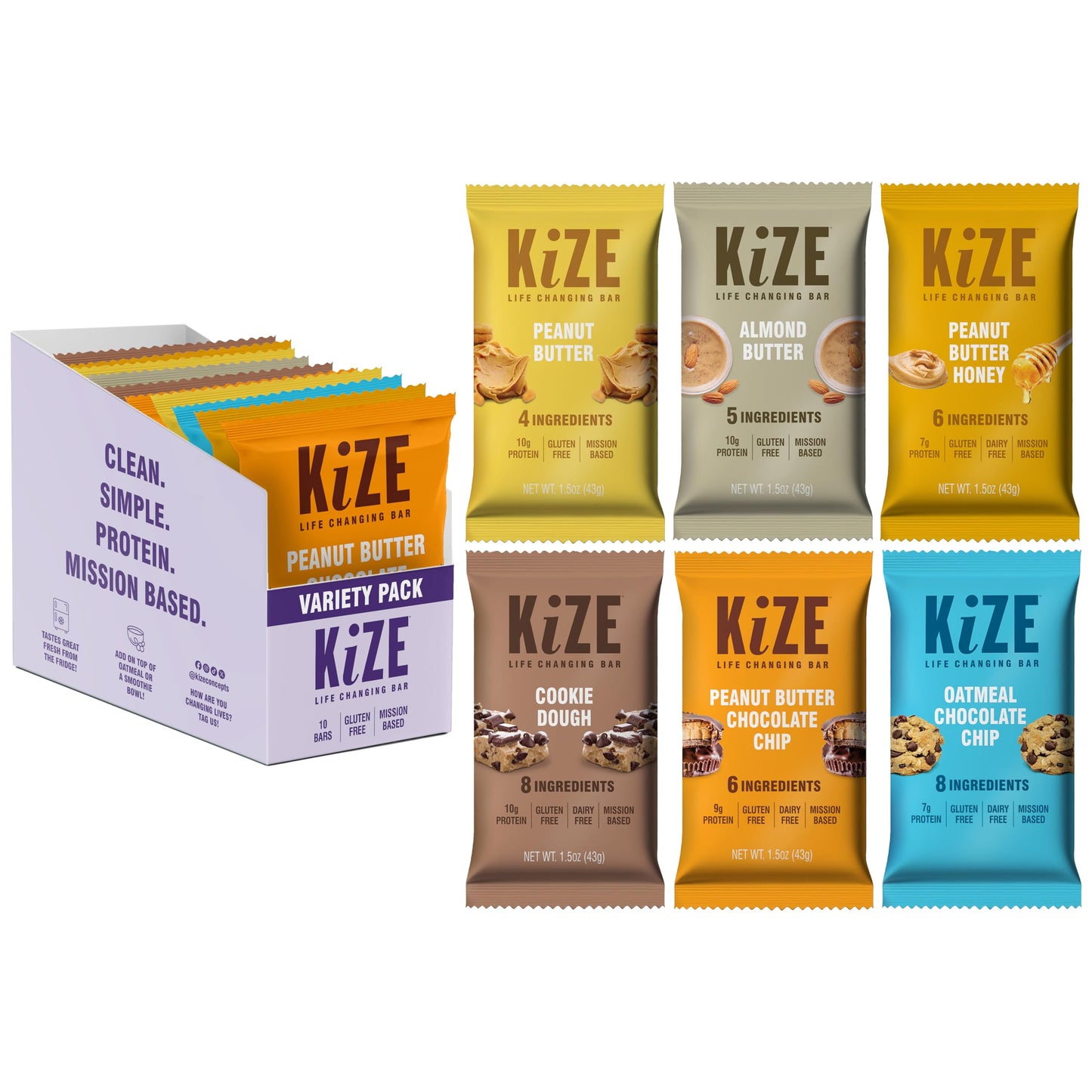 KiZE Energy Bars - Best Sellers Variety Pack - Gluten Free, Dairy Free Options, Non-GMO, and High Protein Meal Replacement Energ