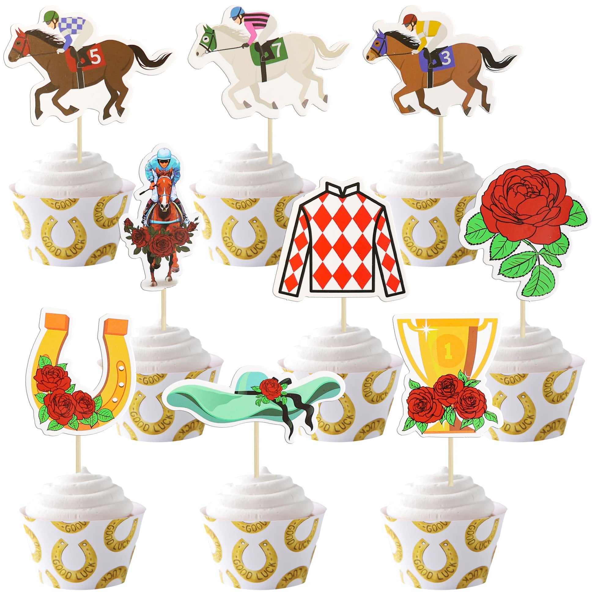 Ephlyn Horse Derby Cupcake Toppers - 36 Pcs Race Horse Toothpick Decorations for Party Supplies