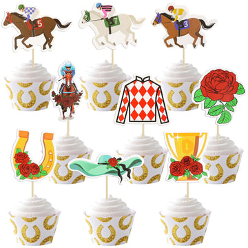 Ephlyn Horse Derby Cupcake Toppers - 36 Pcs Race Horse Toothpick Decorations for Party Supplies