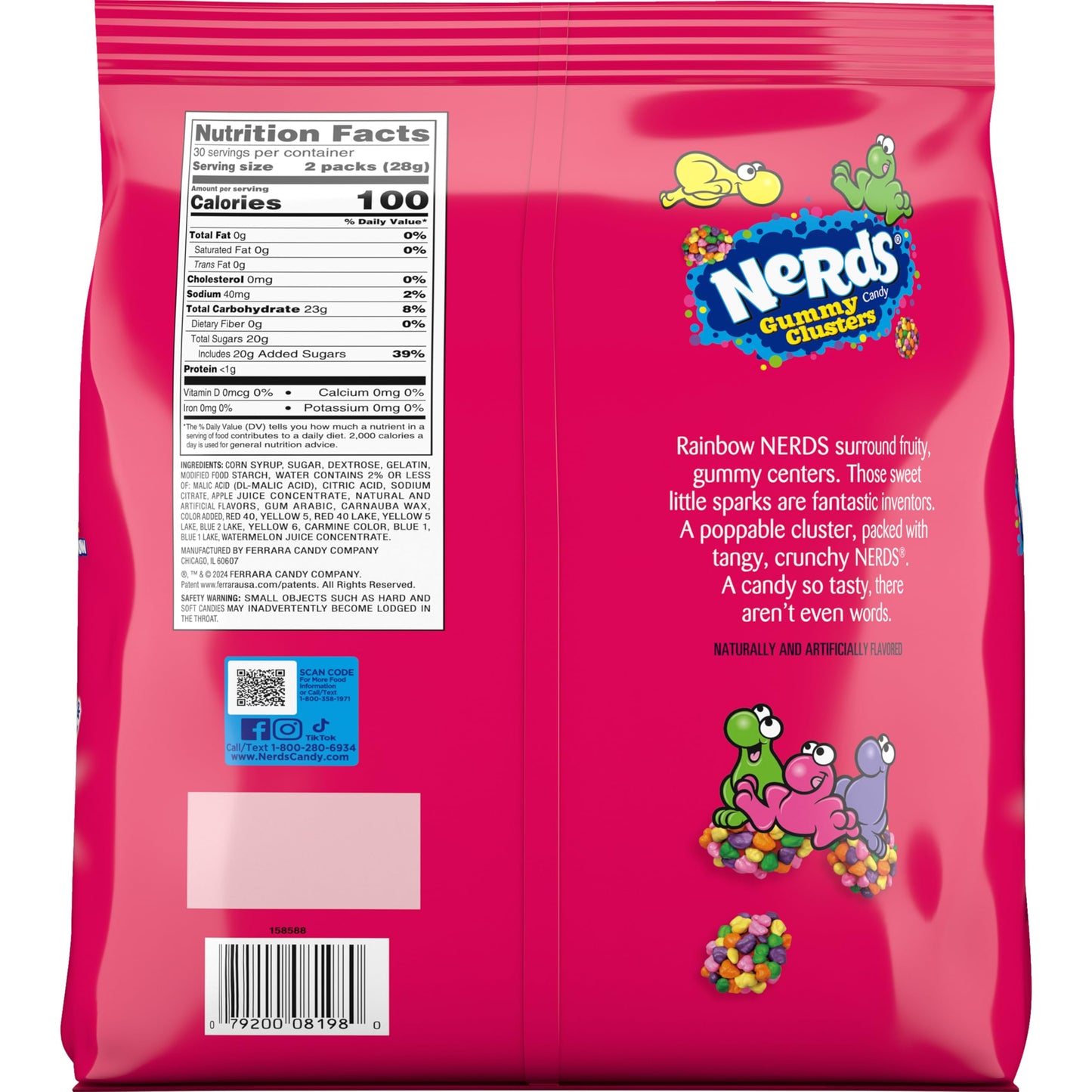NERDS Gummy Clusters, Candy Treat Packs, Rainbow, Crunchy and Gummy, Halloween Candy Variety Pack Trick-or-Treat Assortment, 30