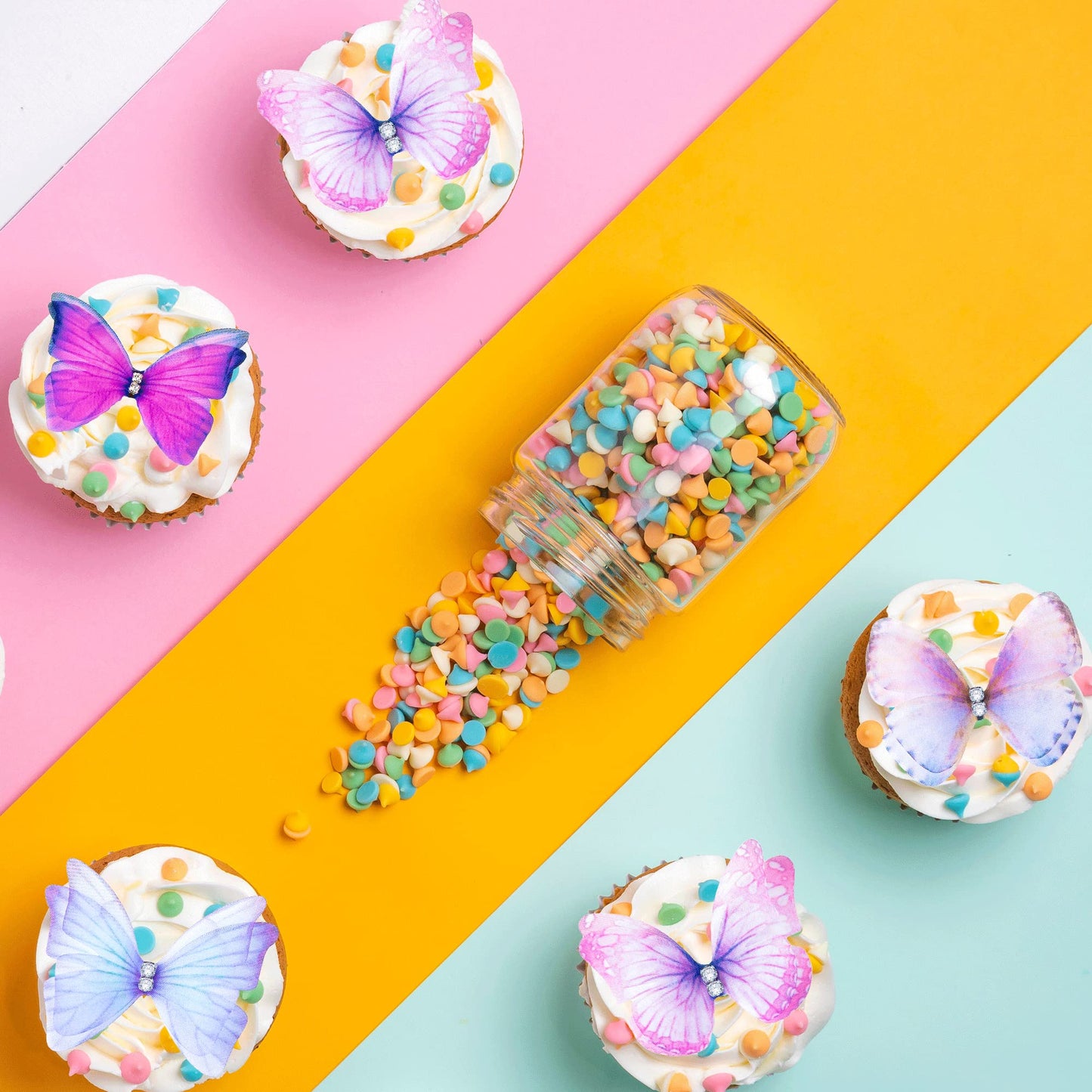24Pcs Lively 3D Butterfly Cupcake Toppers Double Layer Butterfly Decorations For Girls Women'S Happy Birthday Wedding Party Cake