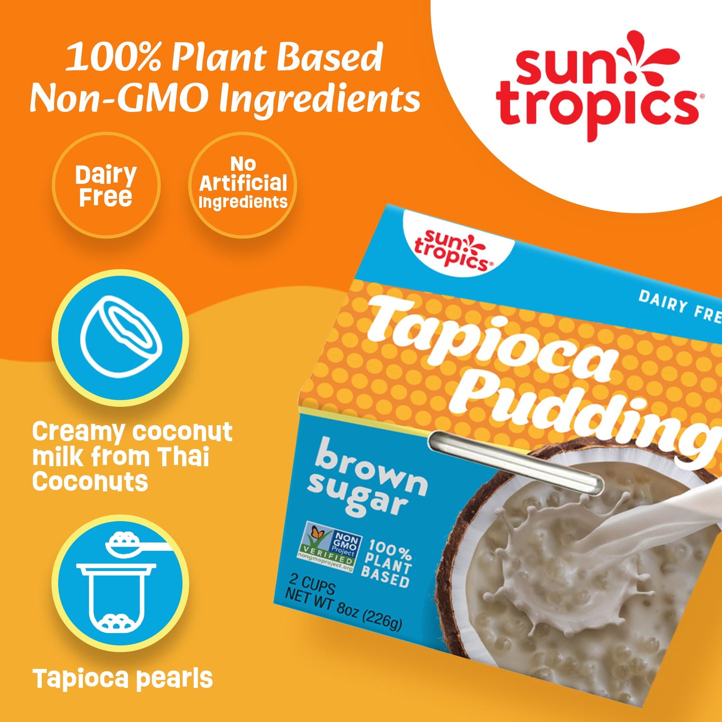 Sun Tropics Tapioca Pudding, Brown Sugar | Vegan Pudding, Dairy Free Pudding | Gluten Free, Low Sugar, Non-Gmo | Ready-To-Eat Pu