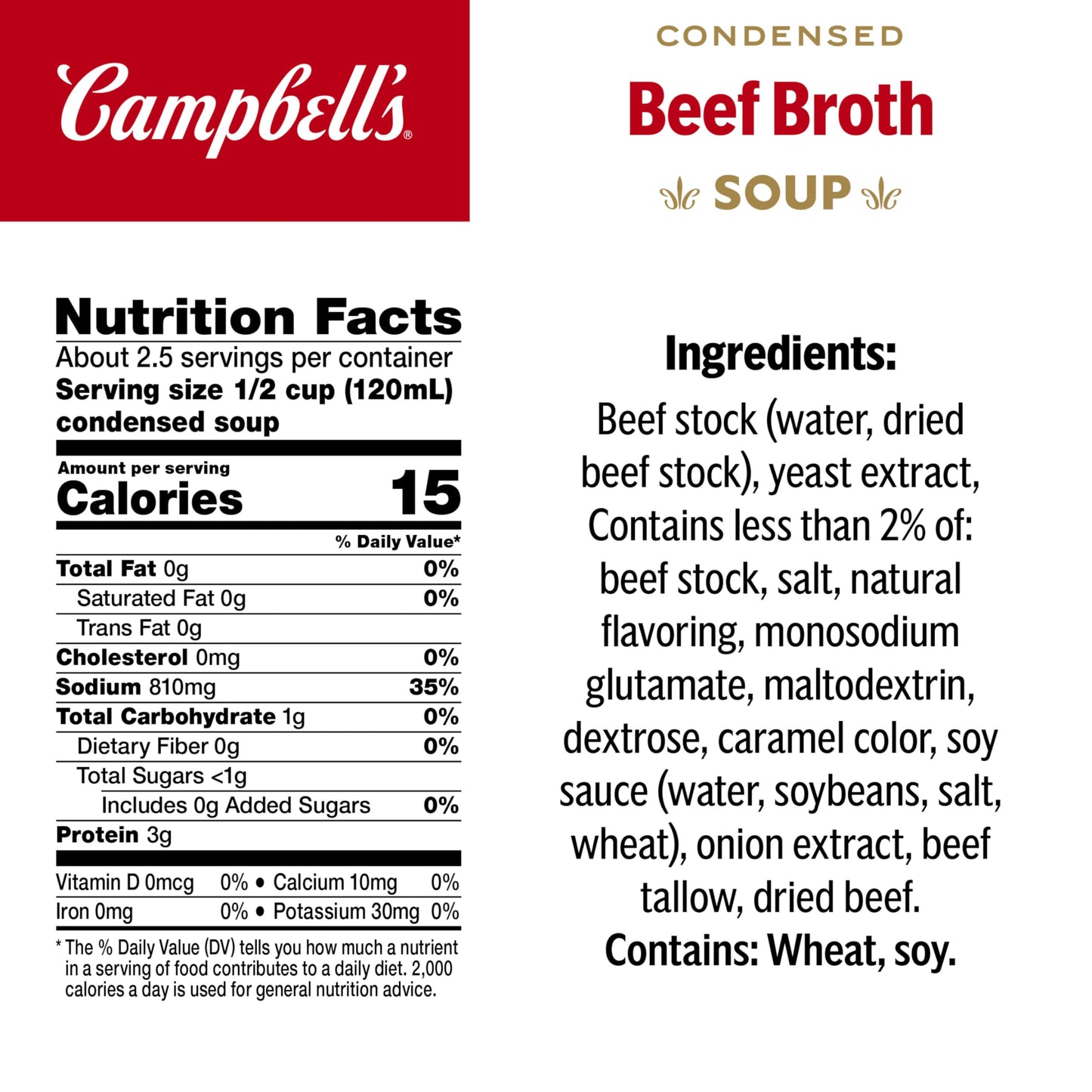 Campbells Condensed Beef Broth, 10.5 Ounce Can, Pack of 1, Rich Flavor