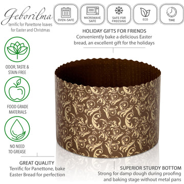 18 Oz Beautiful Panettone Paper Mold - Set Of 12 Paper Forms For Easter Baking Bread, Cakes Or Pastry - Disposable Paska And Kul