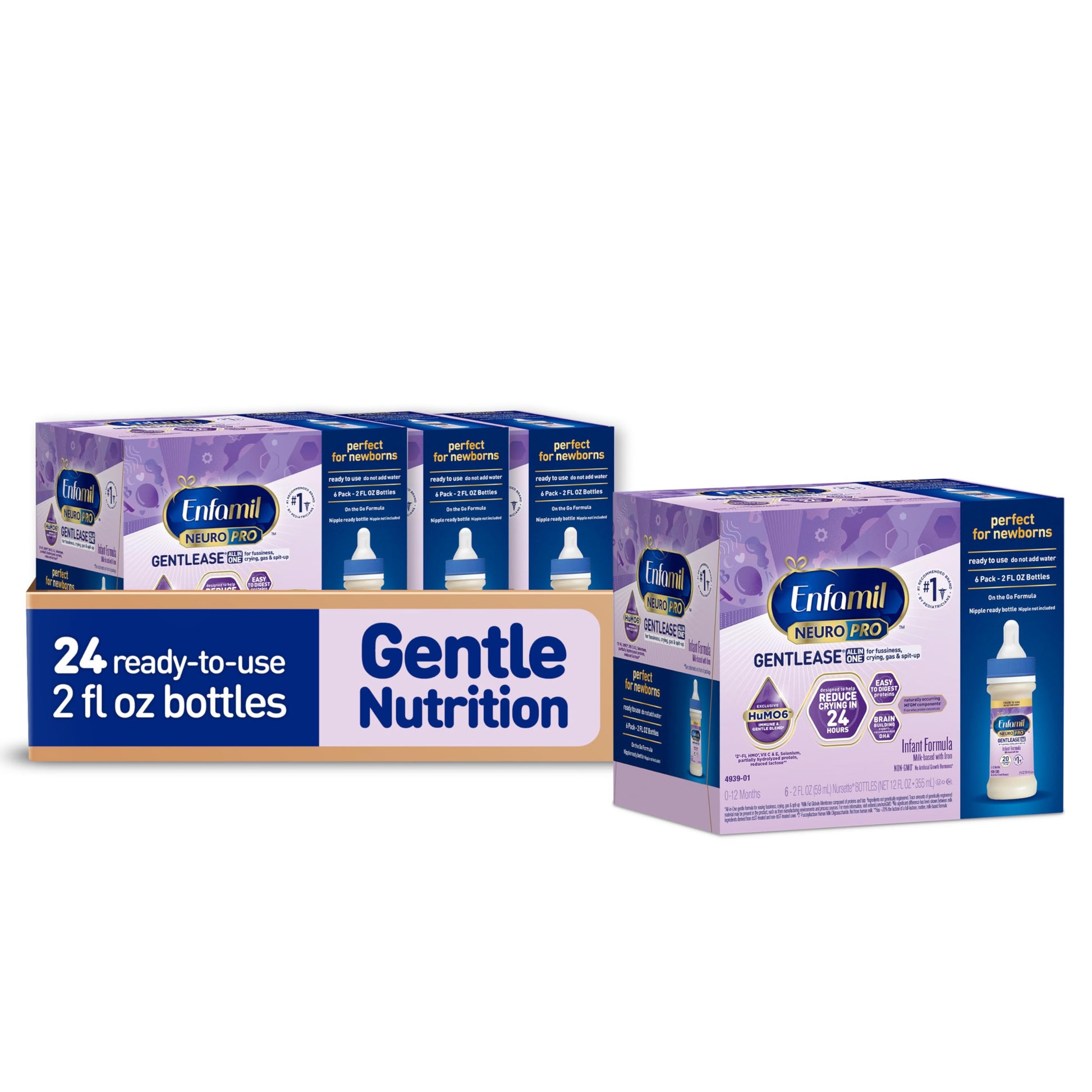 Enfamil Neuropro Gentlease Ready To Feed . Nursette Bottle Ease Gas & Crying Vitamins & Minerals for Immune Support Baby Formula Inspired by Breast Milk DHA MFGM Iron ,6 count (Pack of 4)