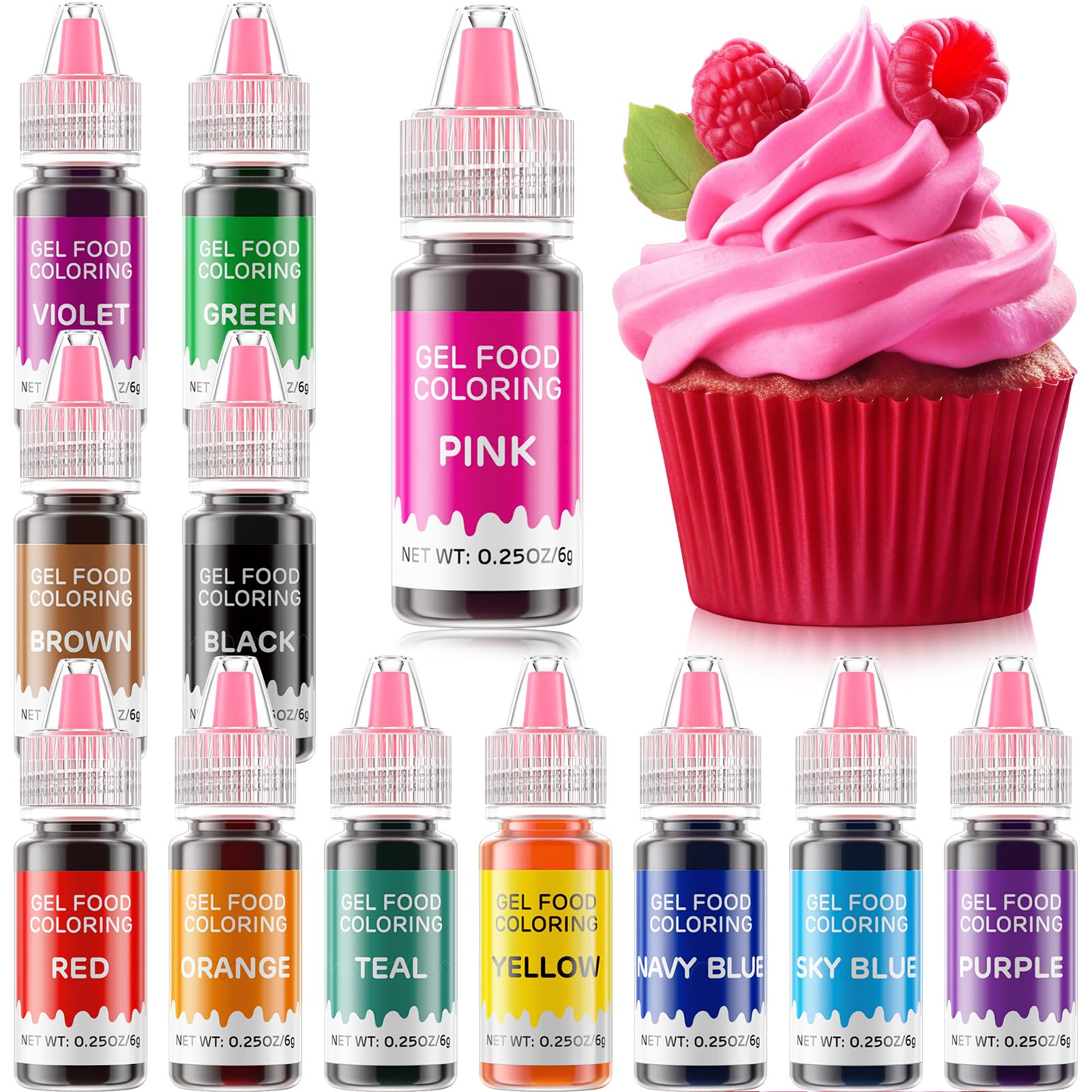 Cherrysea Gel Food Coloring Set, 12 Edible Colors for Baking, Gluten Free, 0.25 Fl Oz Bottles