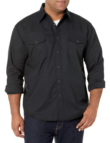 Wrangler Mens Sport Western Basic Two Pocket Long Sleeve Snap Shirt, Black, Xx-Large