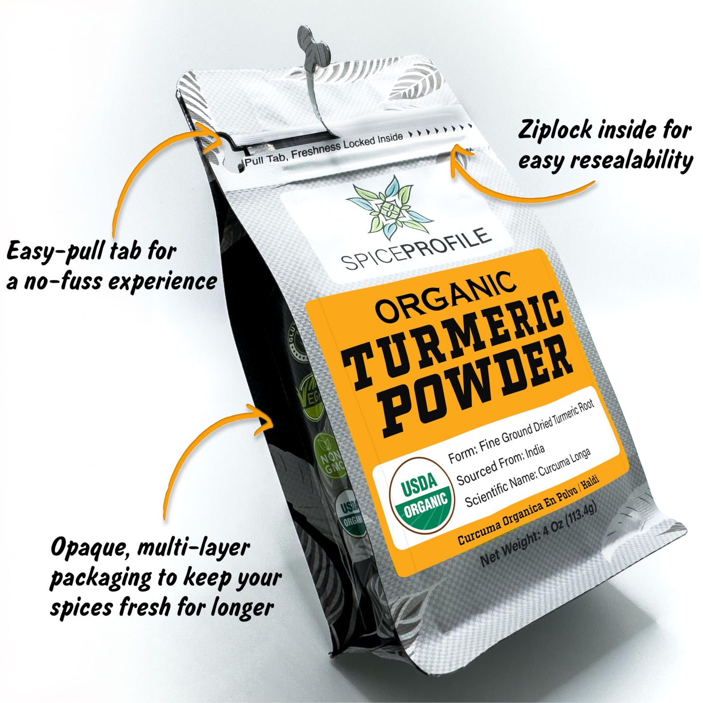 Spice Profile Usda Organic Turmeric Powder, Lab Tested For Heavy Metals, Resealable 4Oz Pouch, Haldi, C  Rcuma