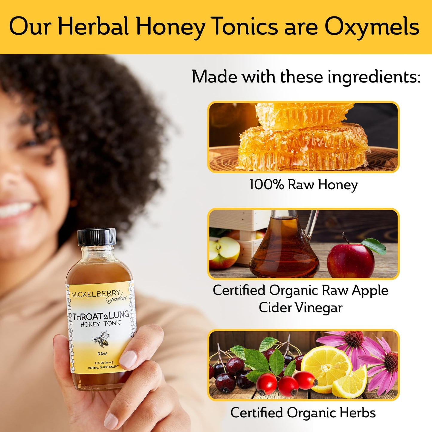 Mickelberry Gardens Throat & Lung Honey Tonic, Wellness Syrup, 8 oz (Pack of 2), Amber