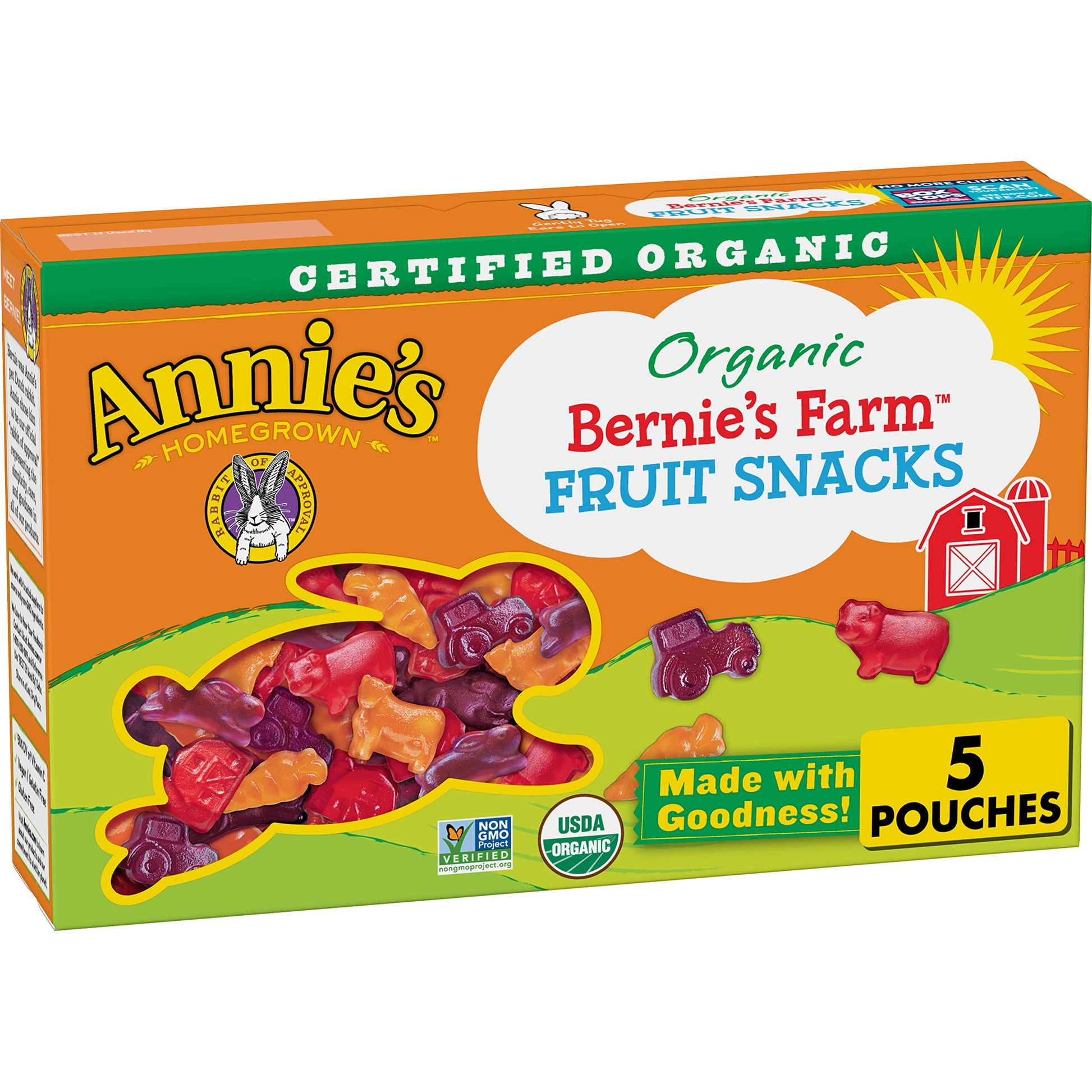 Annie'S Organic Bernie'S Farm Fruit Snacks, Gluten Free, 5 Pouches, 4 Oz.