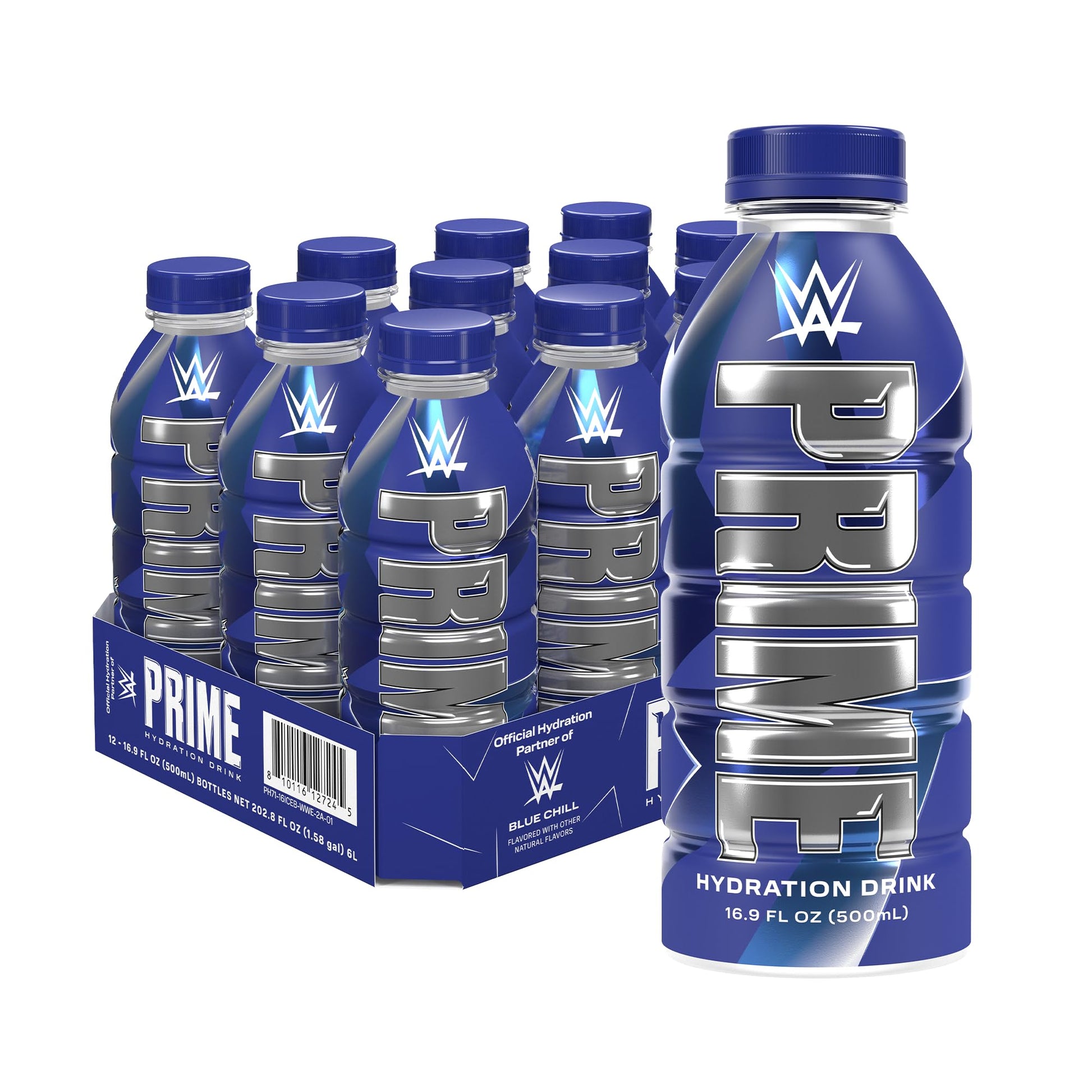 PRIME Hydration  WWE Sports Drinks  Electrolyte Enhanced for Replenishing Fluids  250mg BCAAs  B Vitamins  Antioxidants  Low Sugar  16.9 Fl Oz  12 Pack