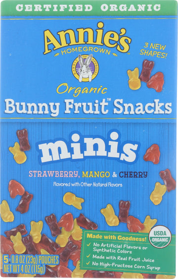 Annie'S Homegrown Organic Mini Bunny Fruit Snack 5 Count, 4 Oz