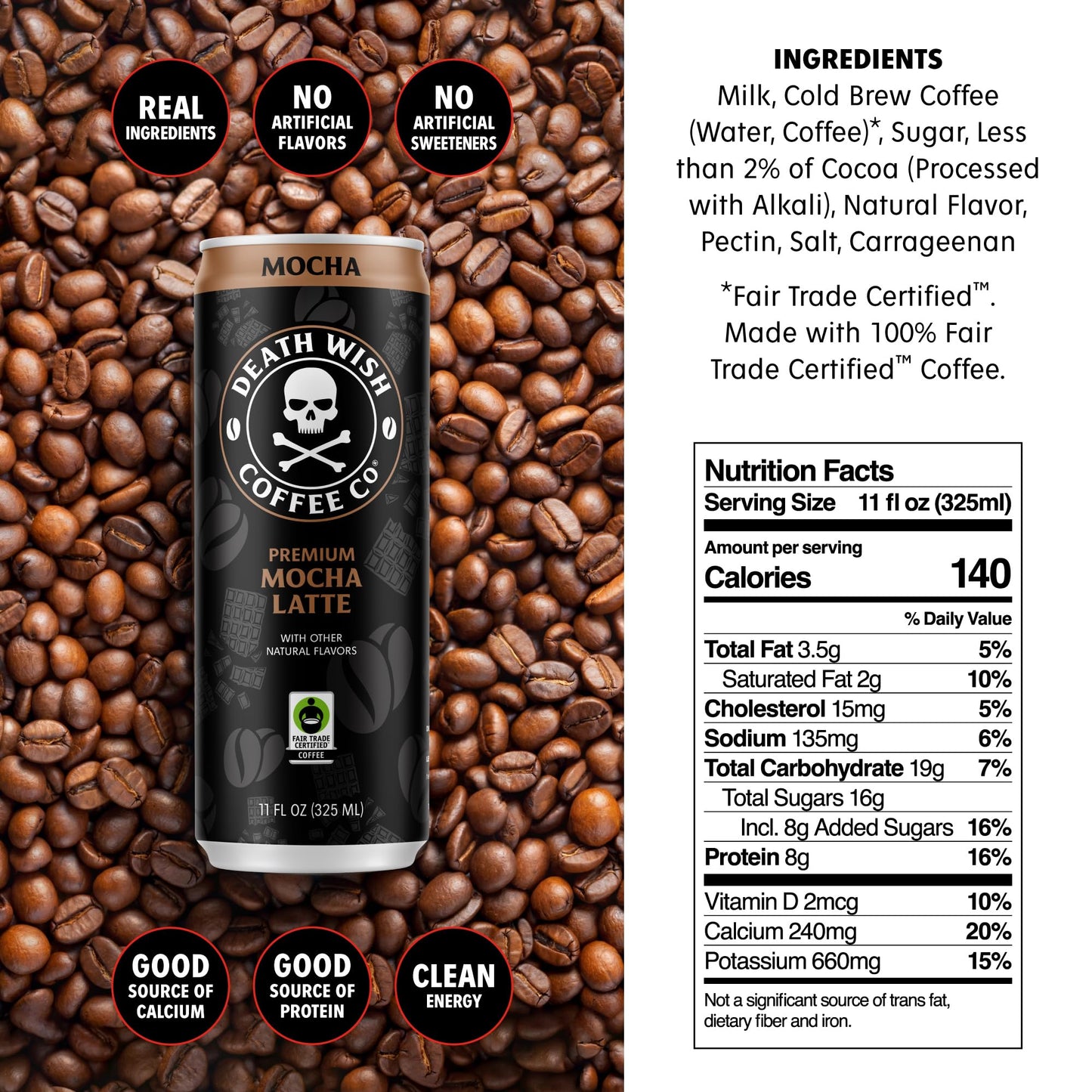 Death Wish Coffee, Iced Coffee Cold Brew, Fair Trade (Mocha Latte)