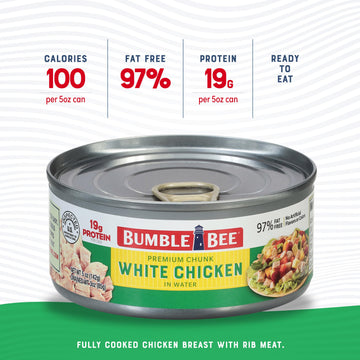 Bumble Bee Premium White Chicken In Water, High Protein Food, Keto Food And Snacks, Gluten Free Food, High Protein Snacks, Bulk Canned Chicken Breast In Water, Canned Meat, 5 Ounce (Pack Of 24)