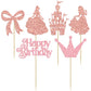 Gyufise Princess Cupcake Toppers, 24Pcs Glitter Castle & Bowknot Decorations, Rose Gold, 2.4x3.9 inches, for Birthday & Baby Shower Parties