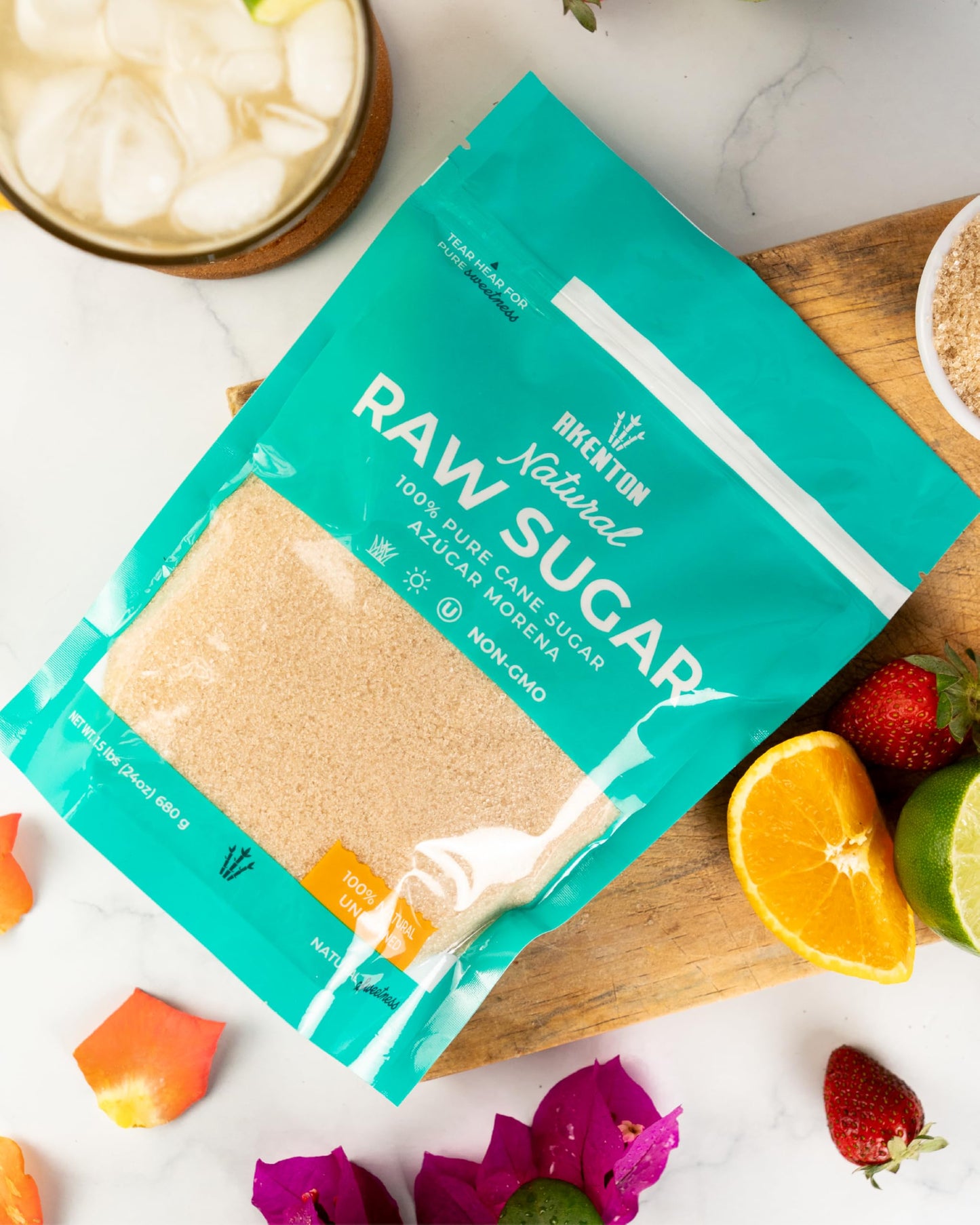 Akenton Natural Raw Cane Sugar, 3 Pound Resealable Bag | 100% Natural, Unprocessed, Unbleached, Unrefined Sugar | Gluten-Free, V