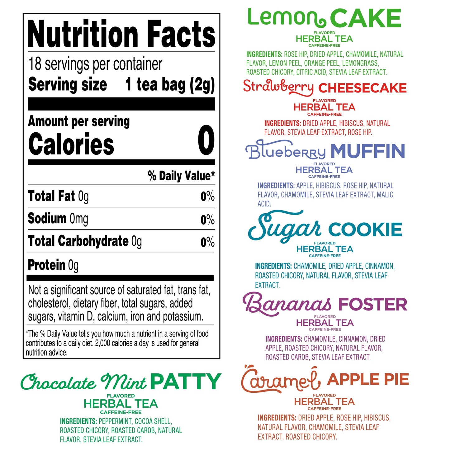 Red Rose Dessert Tea Variety Pack, Caffeine-Free Herbal Tea, 126 Tea Bags, Zero Sugar, 18 Count (Pack of 7)