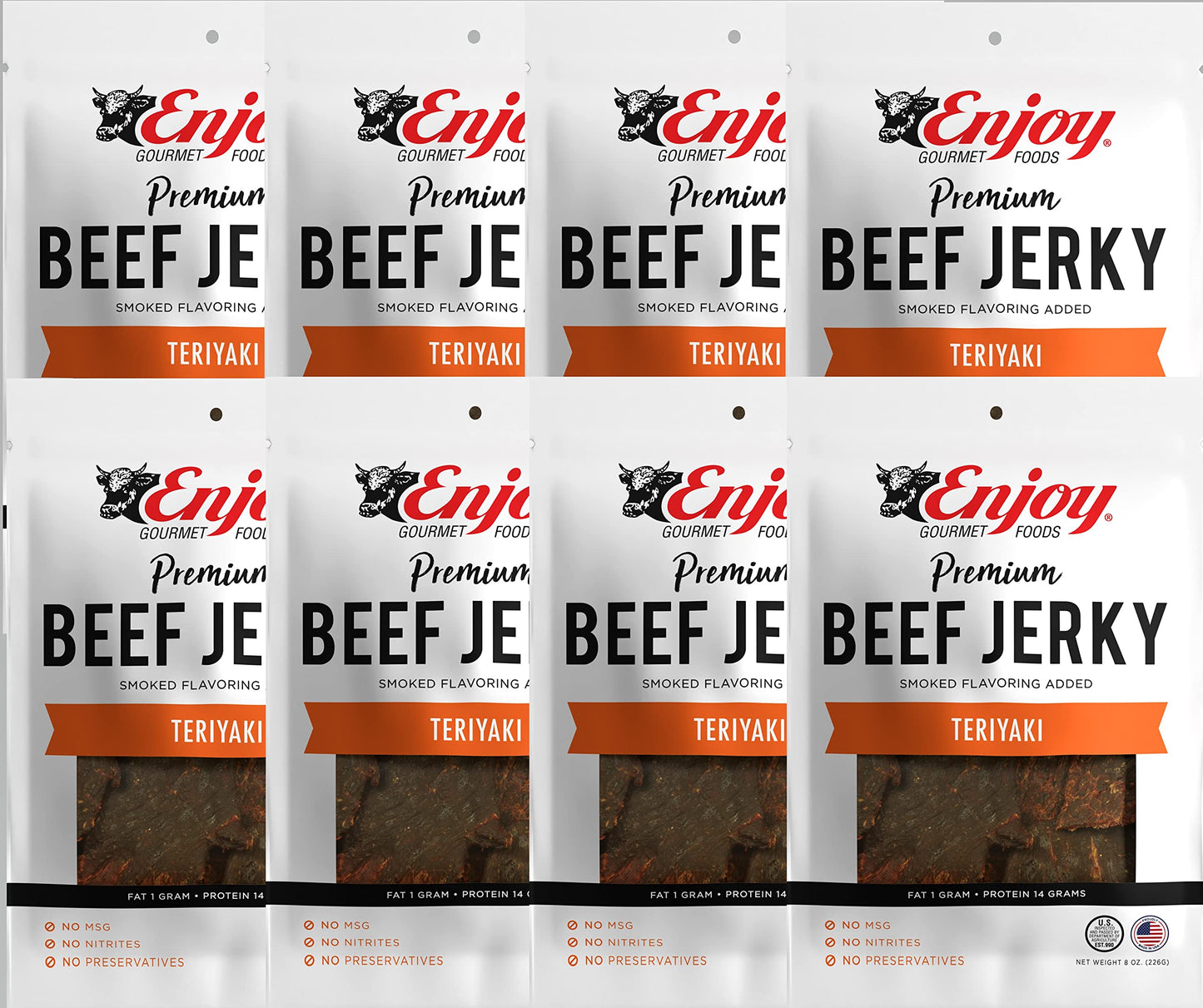 Enjoy Beef Jerky Teriyaki, All Natural 8Oz (Pack Of 8)