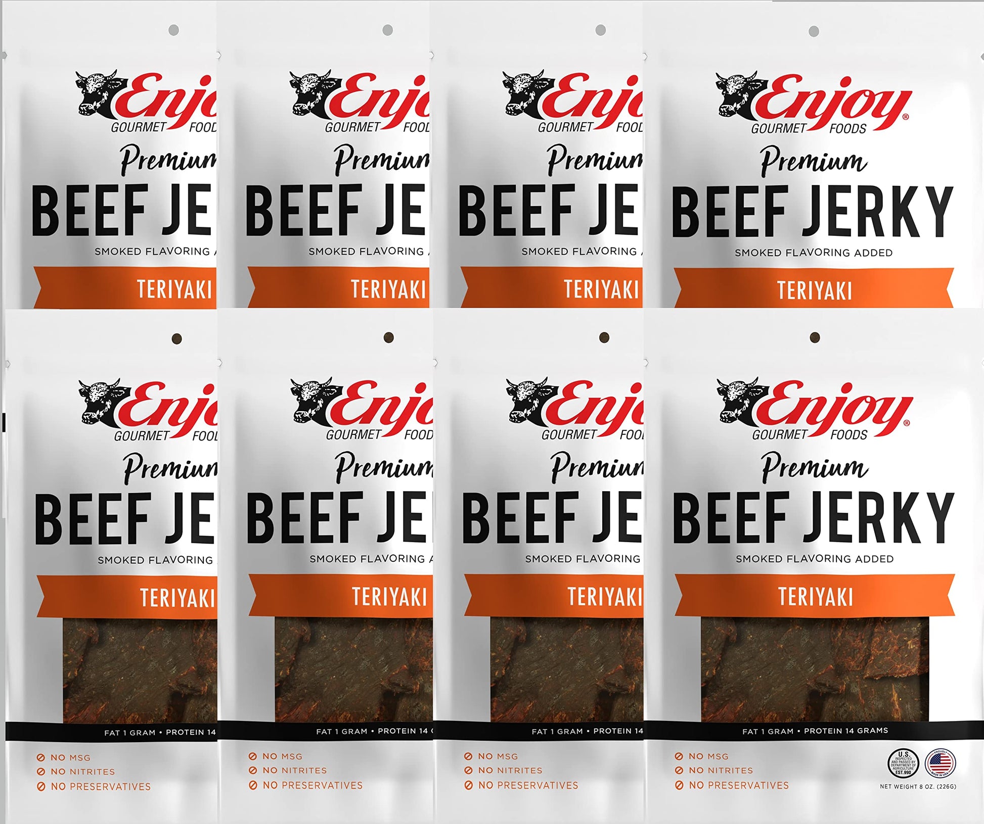 Enjoy Beef Jerky Teriyaki, All Natural 8Oz (Pack Of 8)