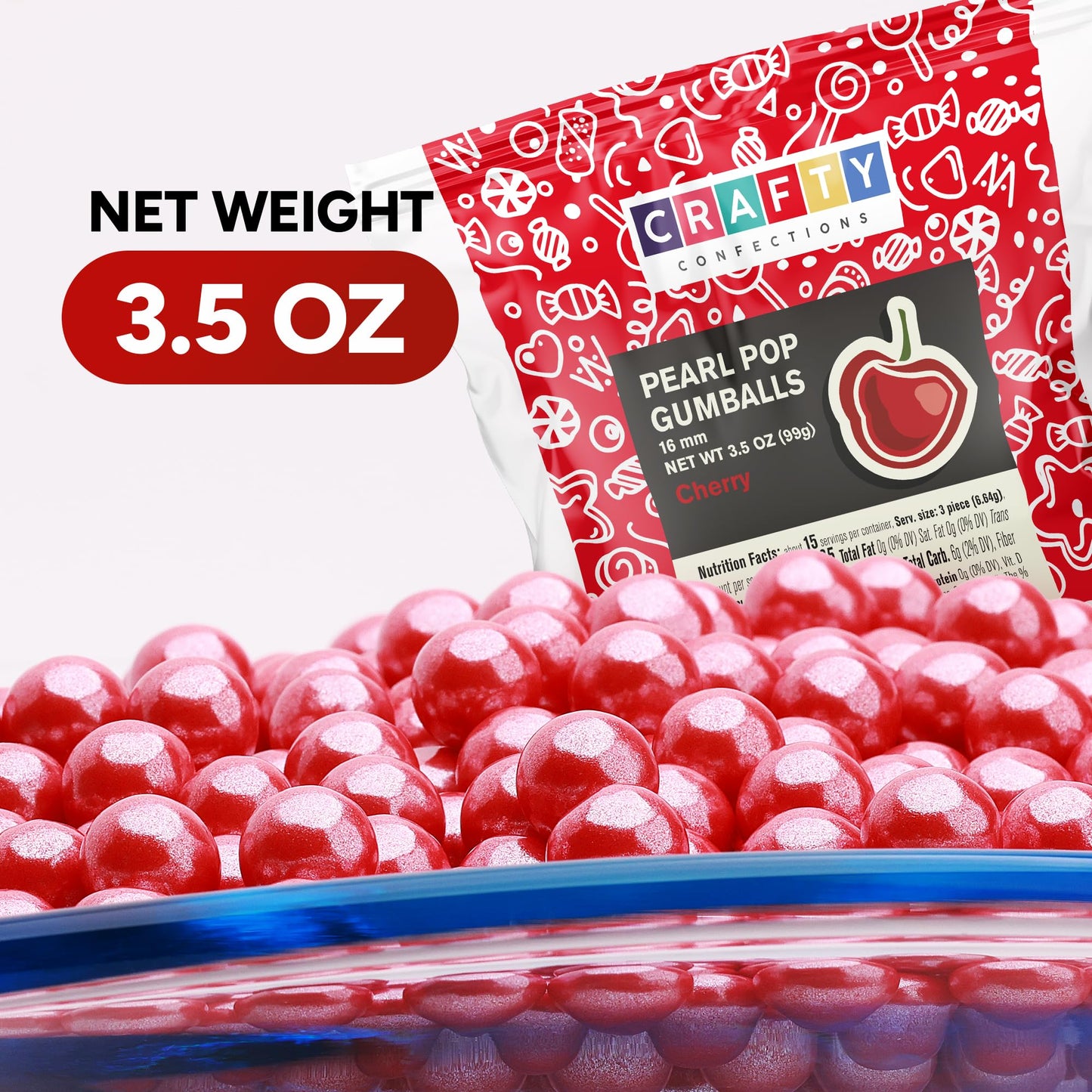 Crafty Confections Shimmer Gumballs Cherry Flavor 3 Pack 3.5 oz Pearl Red 16mm for Gumball Machines and Party Favors