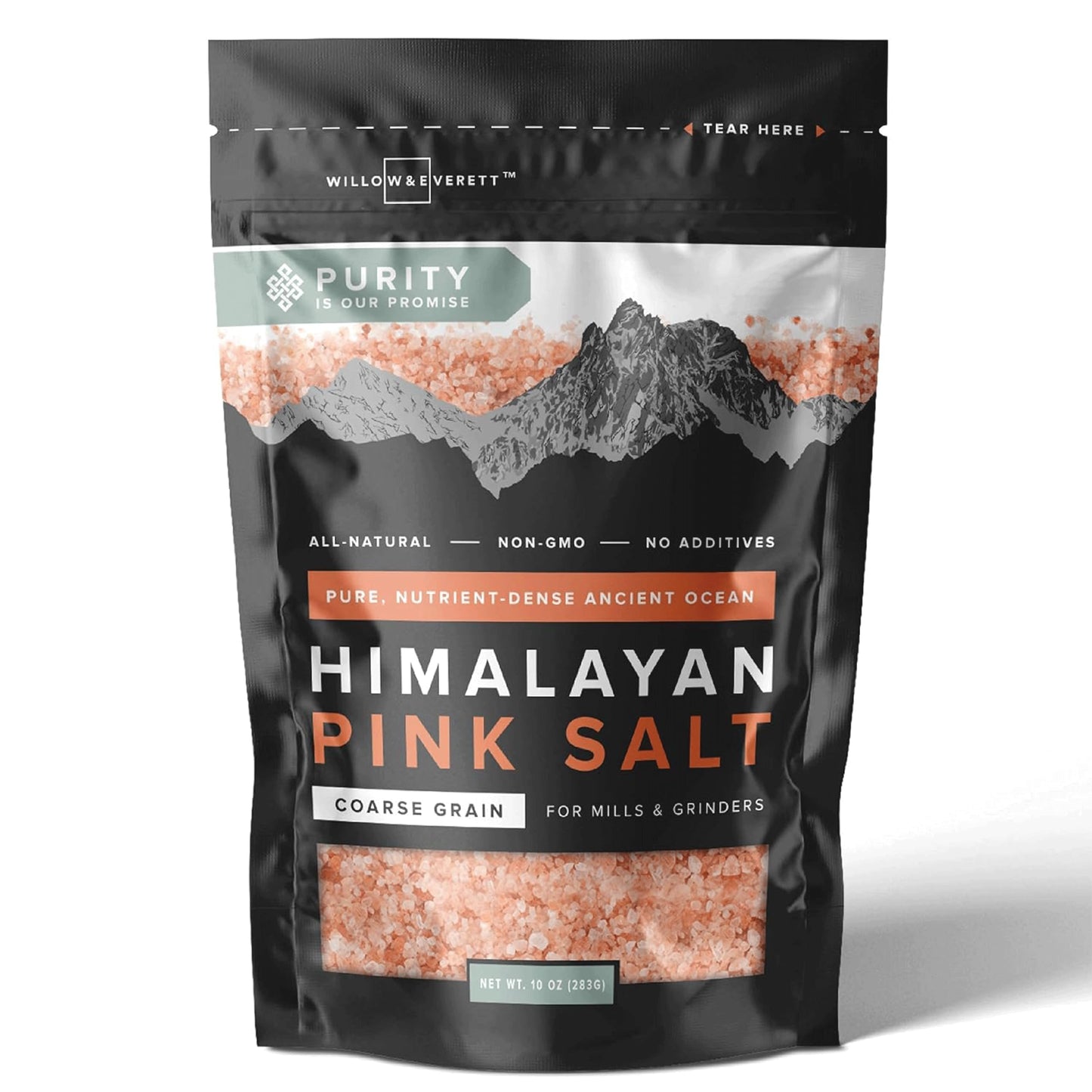 Willow & Everett Himalayan Pink Salt - Coarse Grain For Grinder Refill, 10Oz / 283G - Easy Pour Spout, Non-Gmo - Kosher Rock Sal