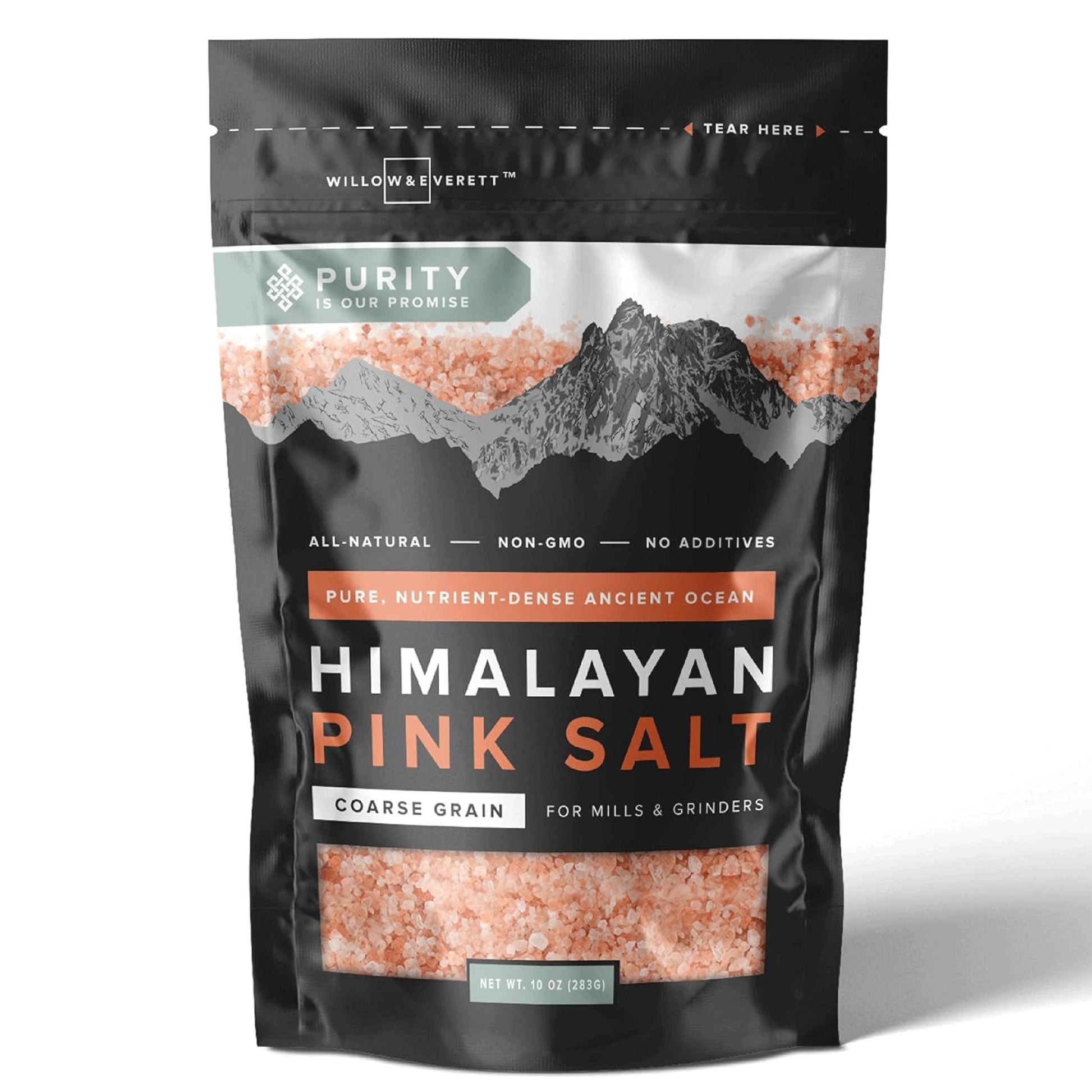 Willow & Everett Himalayan Pink Salt - Coarse Grain For Grinder Refill, 10Oz / 283G - Easy Pour Spout, Non-Gmo - Kosher Rock Sal