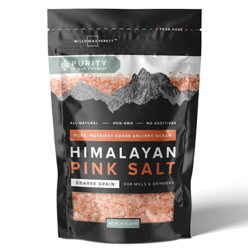Willow & Everett Himalayan Pink Salt - Coarse Grain For Grinder Refill, 10Oz / 283G - Easy Pour Spout, Non-Gmo - Kosher Rock Sal