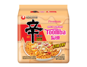 Nongshim Ramen Noodles, Gourmet Instant Ramen, Premium Noodle, Spicy Creamy Stir Fry, Shin Toomba, 4.83oz (Pack of 4)