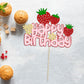 1 Pack Happy Birthday Cake Topper Glitter Strawberry Cake Pick For Fruit Theme Baby Shower Kids Birthday Party Strawberry Fruit