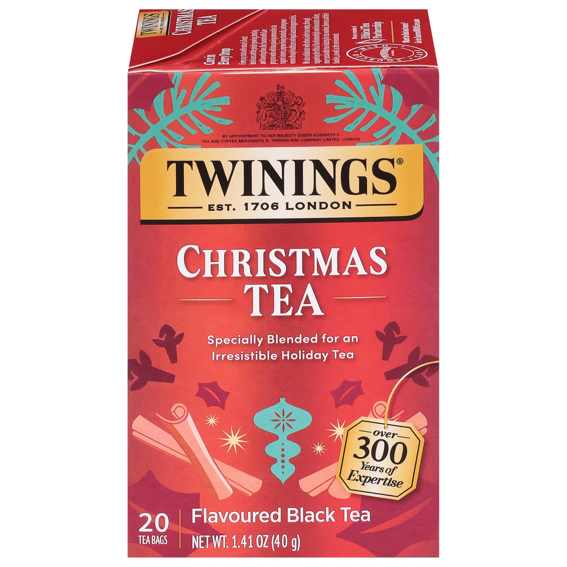 Twinings Christmas Black Tea Individually Wrapped Bags, 20 Count (Pack of 1), Aromatic Cinnamon & Clove, Caffeinated, Enjoy Hot 