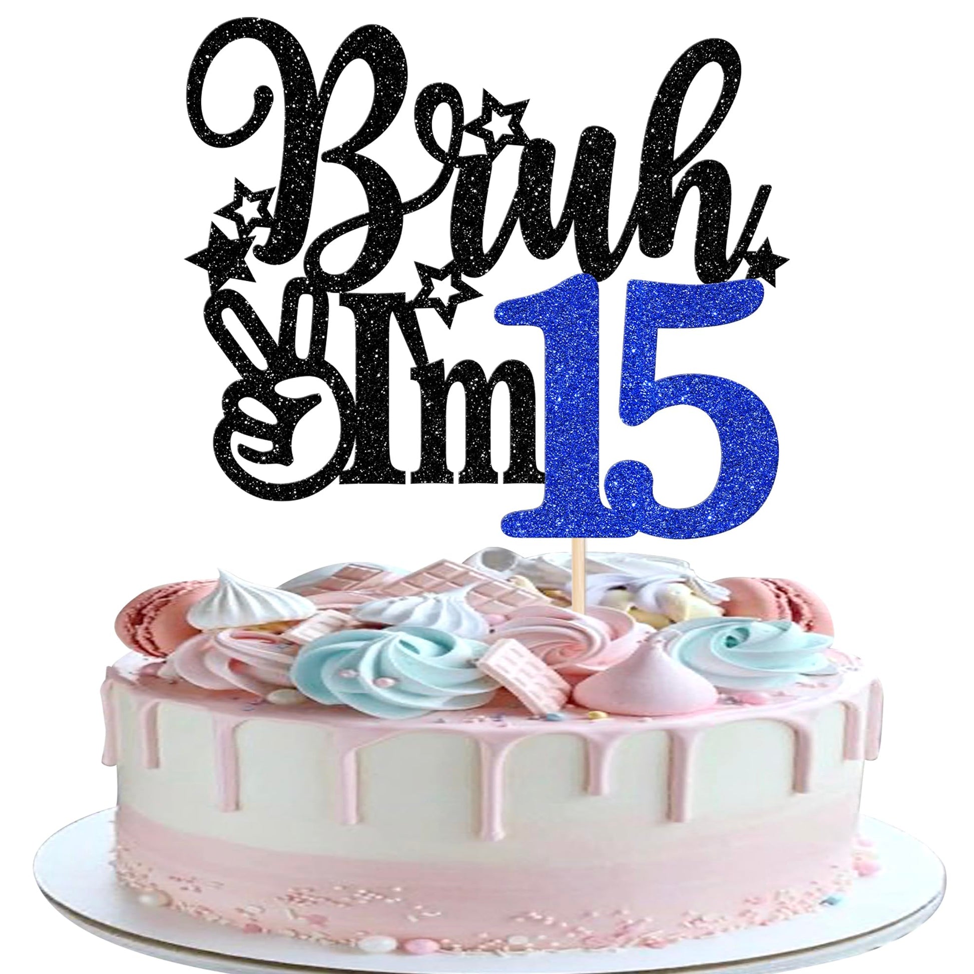 Rsstarxi Cake Topper for 15th Birthday, Blue, Model XM1222-15, Fun Decoration for Celebration